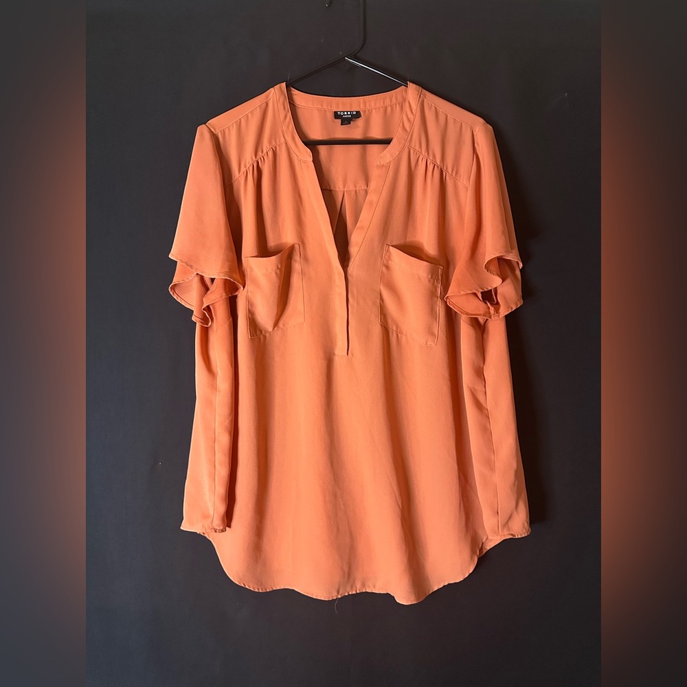 Torrid Orange Blouse with Ruffle Sleeves
